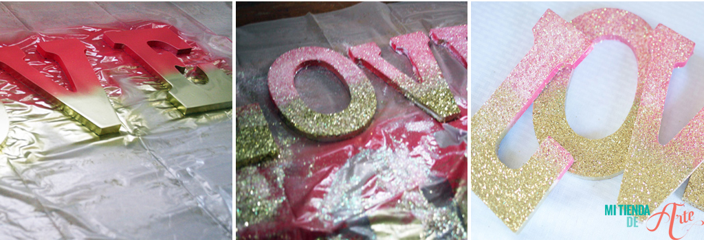glitter and paint to decorate letters
